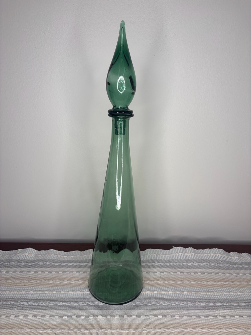 Mid-Century 18” Empoli Italy Flame Green Glass Decanter/Genie Bottle